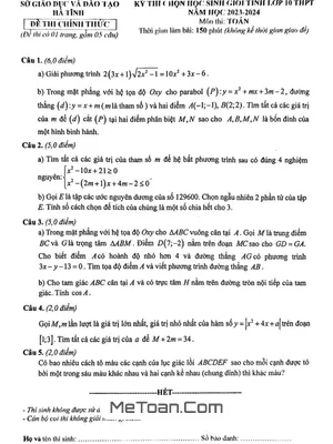 Đề thi học sinh giỏi tỉnh Toán 10 năm 2023 - 2024 sở GD&ĐT Hà Tĩnh