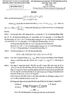 Đề khảo sát đội tuyển HSGQG Toán năm 2022 – 2023 chuyên Lê Quý Đôn – Điện Biên