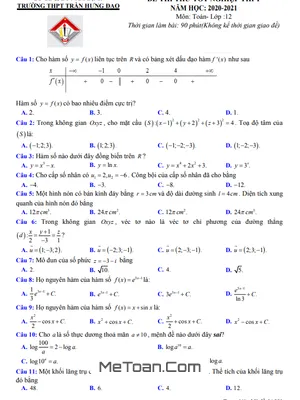 Đề thi thử tốt nghiệp THPT 2021 môn Toán trường THPT Trần Hưng Đạo – Nam Định