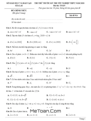 Đề thi thử tốt nghiệp THPT 2020 môn Toán sở GD&ĐT Gia Lai