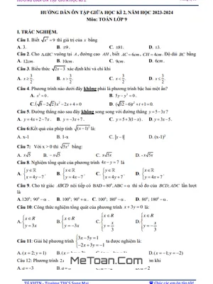Đề Cương Ôn Tập Giữa Kì 2 Môn Toán Lớp 9 Năm 2023 - 2024 Trường THCS Song Mai - Bắc Giang