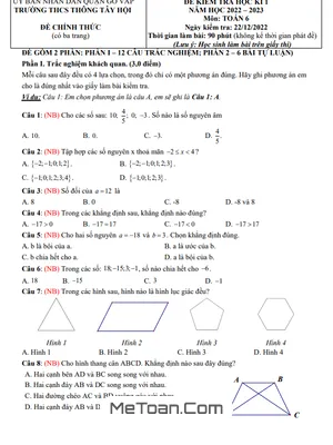 Đề thi học kì 1 Toán lớp 6 năm 2022 - 2023 trường THCS Thông Tây Hội - TP HCM