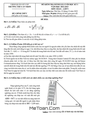 Đề thi học kỳ 1 môn Toán lớp 9 năm 2022 - 2023 trường THCS An Nhơn - TP HCM