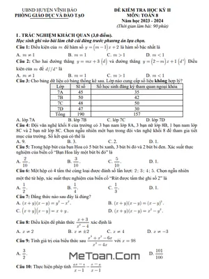 Đề thi học kì 2 môn Toán lớp 8 năm 2023 - 2024 phòng GD&ĐT Vĩnh Bảo - Hải Phòng