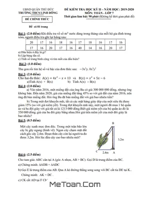 Đề thi học kì 2 Toán lớp 7 năm 2019 - 2020 trường THCS Linh Đông - TP HCM