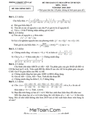 Đề Giao Lưu HSG Toán 8 Năm 2018 - 2019 Phòng GD&ĐT Yên Lạc - Vĩnh Phúc