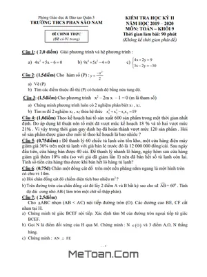 Đề thi HK2 Toán lớp 9 năm 2019 - 2020 trường THCS Phan Sào Nam - TP HCM (Có đáp án)