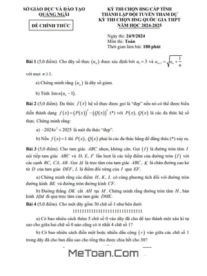 Đề chọn đội tuyển thi HSG QG môn Toán THPT năm 2024 - 2025 sở GD&ĐT Quảng Ngãi