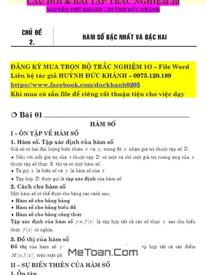 Chuyên Đề Hàm Số Bậc Nhất Và Bậc Hai - Huỳnh Đức Khánh