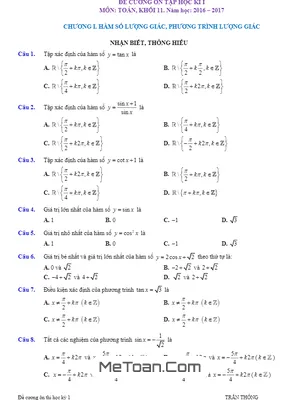 Đề Cương Ôn Tập Học Kỳ I Toán 11 - Trần Thông