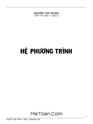 Phương Pháp Giải Hệ Phương Trình Đại Số 10 - Nguyễn Văn Thiêm