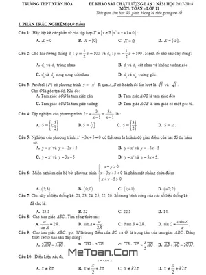 Đề KSCL Lần 1 Môn Toán 11 Năm Học 2017 - 2018 Trường THPT Xuân Hòa - Vĩnh Phúc - Có Lời Giải