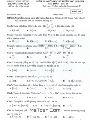 Đề Thi Giữa Kỳ 2 Toán 10 Năm 2023 - 2024 Trường THPT Dĩ An - Bình Dương