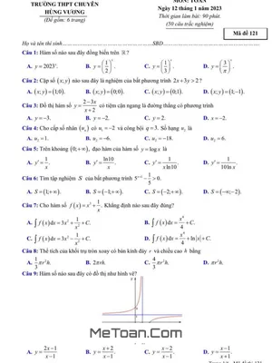 Đề khảo sát Toán 12 lần 1 năm 2022 – 2023 trường chuyên Hùng Vương – Phú Thọ