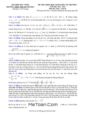 Đề thi HSG Toán 10 năm 2022 – 2023 trường THPT Thuận Thành 1 – Bắc Ninh