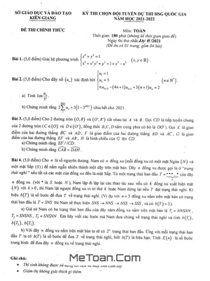 Đề chọn đội tuyển thi HSGQG môn Toán năm 2021 - 2022 Sở GD&ĐT Kiên Giang