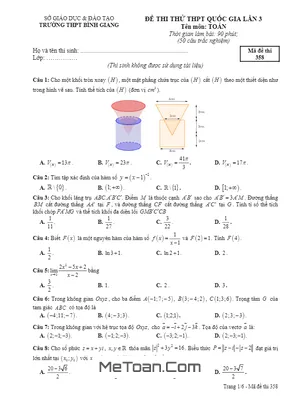 Đề thi thử Toán THPT Quốc gia 2019 lần 3 trường THPT Bình Giang - Hải Dương