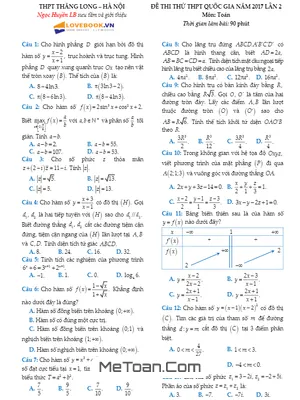 Đề Thi Thử THPT Quốc Gia 2017 Môn Toán Trường THPT Thăng Long - Hà Nội Lần 2