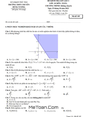 Đề Thi Giữa Kỳ 1 Toán 10 Năm 2023 - 2024 Trường Chuyên Hùng Vương - Phú Thọ
