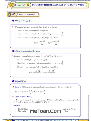 Phương Trình Bậc Hai, Hệ Thức Vi-ét Và Ứng Dụng - Ôn Thi Vào Lớp 10
