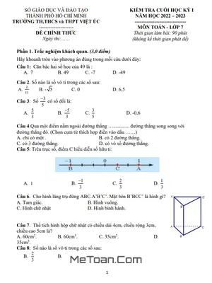 Đề Tham Khảo Học Kỳ 1 Toán 7 Năm 2022 - 2023 Trường Việt Úc - TP HCM