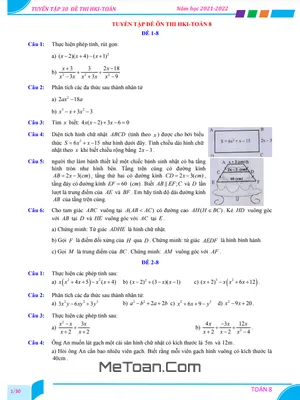 30 đề ôn thi cuối học kì 1 môn Toán lớp 8