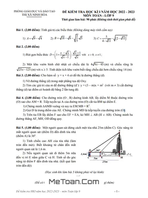 Đề thi học kì 1 Toán 9 năm 2022 - 2023 phòng GD&ĐT Ninh Hòa - Khánh Hòa
