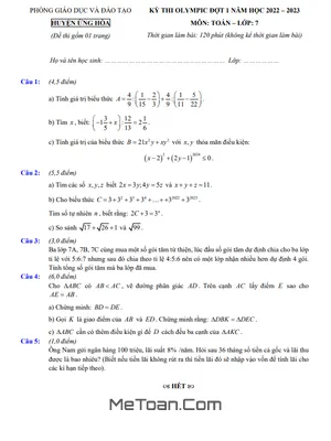 Đề Olympic Toán 7 Vòng 1 Năm Học 2022 - 2023 Phòng GD&ĐT Ứng Hòa - Hà Nội