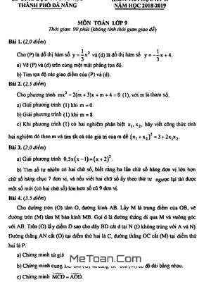 Đề thi học kỳ 2 Toán 9 năm học 2018 – 2019 sở GD&ĐT Đà Nẵng
