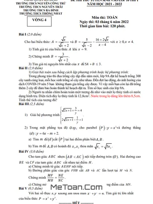Đề thi thử Toán vào lớp 10 năm 2022 cụm trường THCS quận Ba Đình - Hà Nội