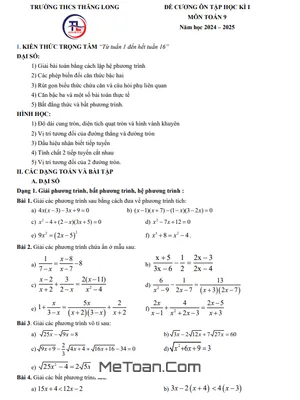 Đề Cương Ôn Tập Học Kì 1 Toán 9 Năm 2024 - 2025 Trường THCS Thăng Long - Hà Nội