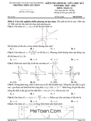 Đề Thi Giữa Học Kì 1 Môn Toán Lớp 12 Năm Học 2025 - 2026 Trường THPT Lê Chân, Hải Phòng (Kèm Đáp Án)
