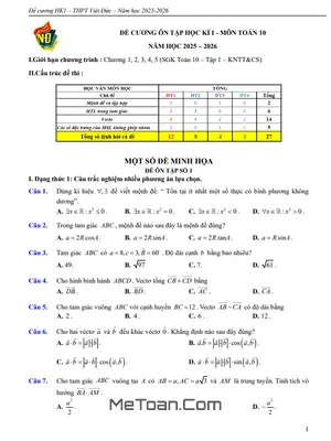 Đề Cương Ôn Tập Cuối Kì 1 Toán 10 Năm Học 2025 - 2026 THPT Việt Đức (Hà Nội)