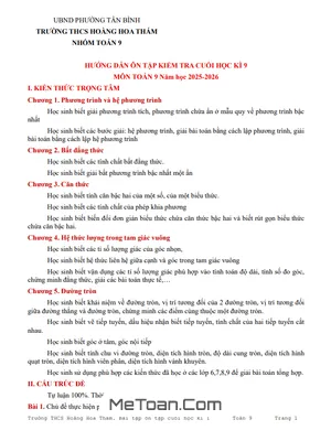 Đề Cương Ôn Tập Cuối Học Kì 1 Toán 9 Năm Học 2025 – 2026 THCS Hoàng Hoa Thám, TP. HCM