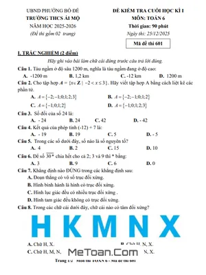 Đề Cuối Học Kỳ 1 Toán 6 Năm Học 2025 – 2026 Trường THCS Ái Mộ – Hà Nội Kèm Đáp Án Chi Tiết