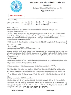 Đề Thi Olympic Mùa Xuân Toán 9 Lần 1 Năm 2026 Trường Chuyên Lê Thánh Tông – Đà Nẵng