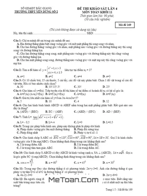 Đề thi khảo sát chất lượng Toán 11 lần 4 năm 2016 - 2017 trường THPT Yên Dũng 2 - Bắc Giang