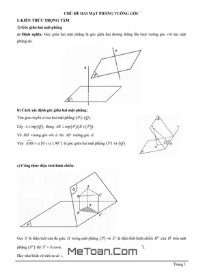 Tài Liệu Hai Mặt Phẳng Vuông Góc Lớp 11: Kiến Thức Trọng Tâm, Bài Tập & Lời Giải