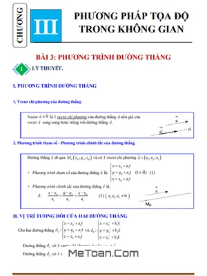 Tài Liệu Chuyên Đề: Phương Trình Đường Thẳng Trong Không Gian Lớp 12