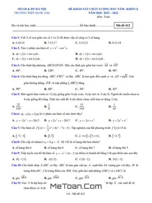 Đề khảo sát đầu năm Toán 12 năm 2022 - 2023 trường THPT Quốc Oai - Hà Nội