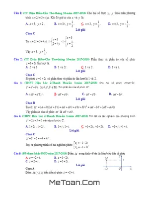 Trắc nghiệm Số Phức Có Lời Giải Chi Tiết Từ Đề Thi Thử Toán 2018