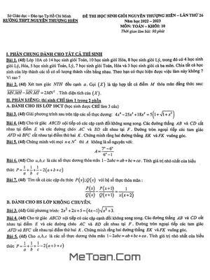 Đề Thi HSG Toán 10 Năm 2022 - 2023 Trường THPT Nguyễn Thượng Hiền - TP HCM