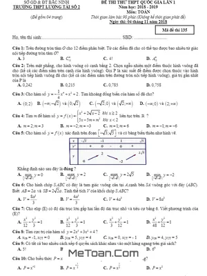 Đề thi thử Toán THPT Quốc gia năm 2018 - 2019 trường Lương Tài 2 - Bắc Ninh lần 1