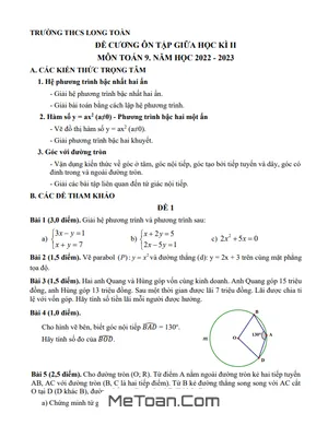 Đề Cương Ôn Tập Giữa Kì 2 Môn Toán Lớp 9 Năm 2022 - 2023 Trường THCS Long Toàn - BR VT
