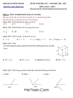 Đề Nghị Kiểm Tra Cuối Kỳ 1 Toán 7 Năm 2022-2023 Trường THCS Đống Đa - TP.HCM