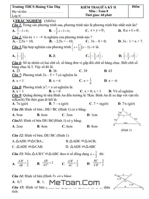 Đề Thi Giữa Kỳ 2 Môn Toán Lớp 8 Năm 2021 - 2022 Trường THCS Hoàng Văn Thụ - Quảng Nam