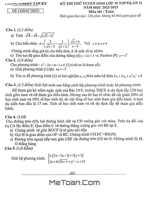 Đề thi thử Toán vào 10 lần 2 năm 2022 – 2023 phòng GD&ĐT Tân Kỳ – Nghệ An