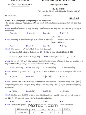 Đề chọn đội tuyển HSG Toán 12 năm 2024 - 2025 trường THPT Anh Sơn 3 - Nghệ An