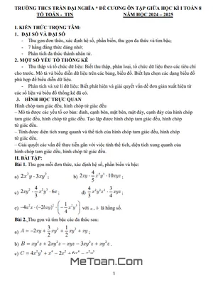 Đề cương ôn tập giữa kì 1 Toán 8 năm học 2024 - 2025 trường THCS Trần Đại Nghĩa - BRVT