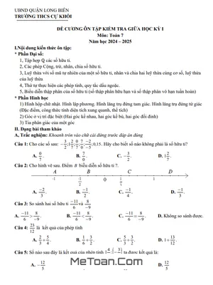 Đề Cương Ôn Tập Giữa Kì 1 Môn Toán Lớp 7 Năm 2024 - 2025 Trường THCS Cự Khối - Hà Nội